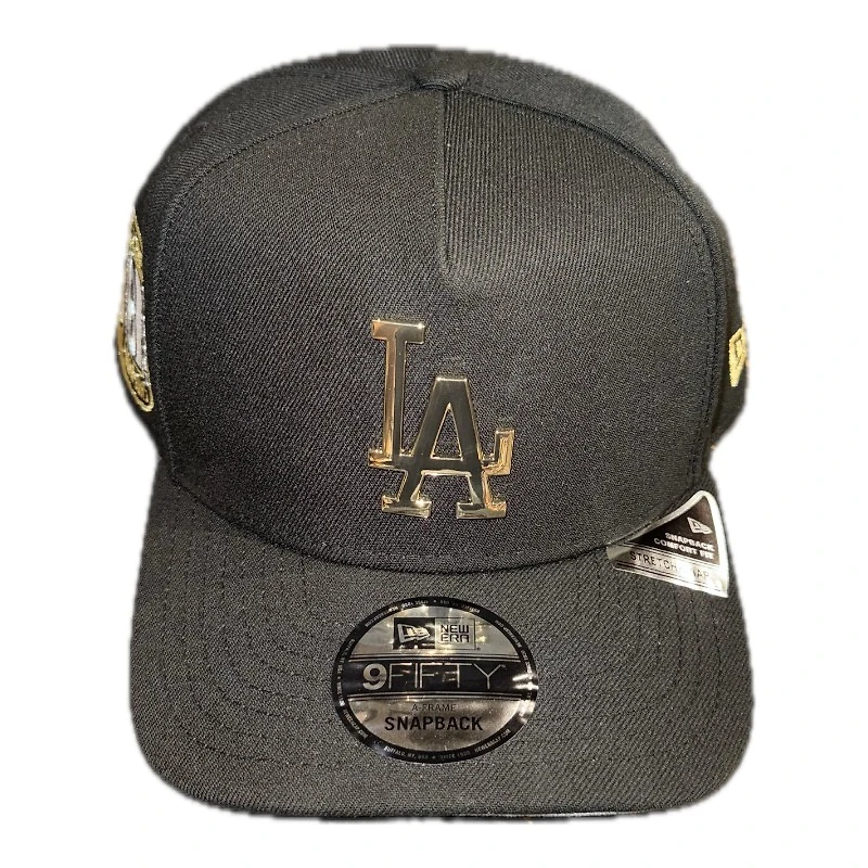 Los Angeles Dodgers Black with Gold Metal Badge Logo 8x Champ Patch New Era 9FIFTY A-Frame Snapback Hat