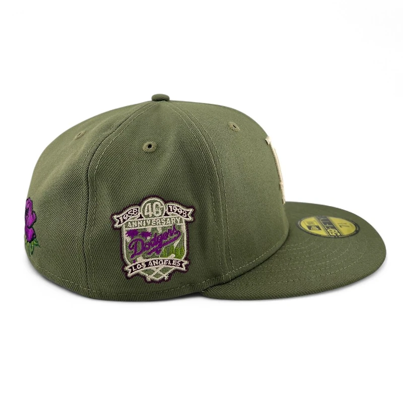 Los Angeles Dodgers Olive Green with Purple Rose "Frida" 40th Anniversary Cream UV New Era 59FIFTY Fitted Hat