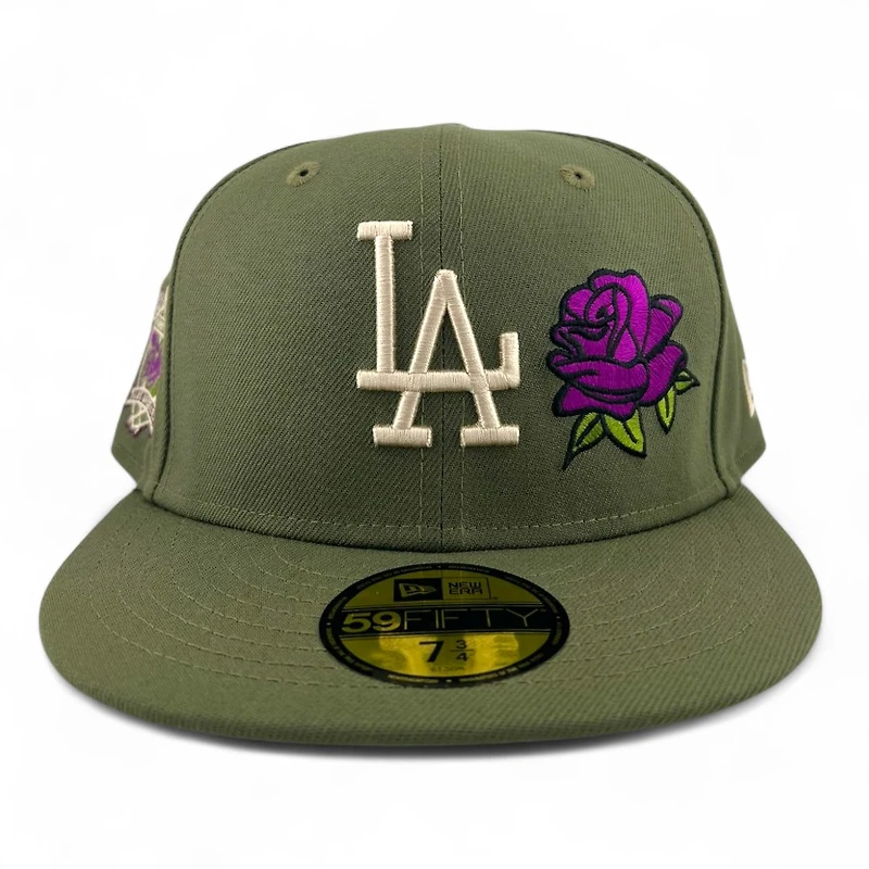 Los Angeles Dodgers Olive Green with Purple Rose "Frida" 40th Anniversary Cream UV New Era 59FIFTY Fitted Hat