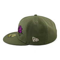 Los Angeles Dodgers Olive Green with Purple Rose "Frida" 40th Anniversary Cream UV New Era 59FIFTY Fitted Hat