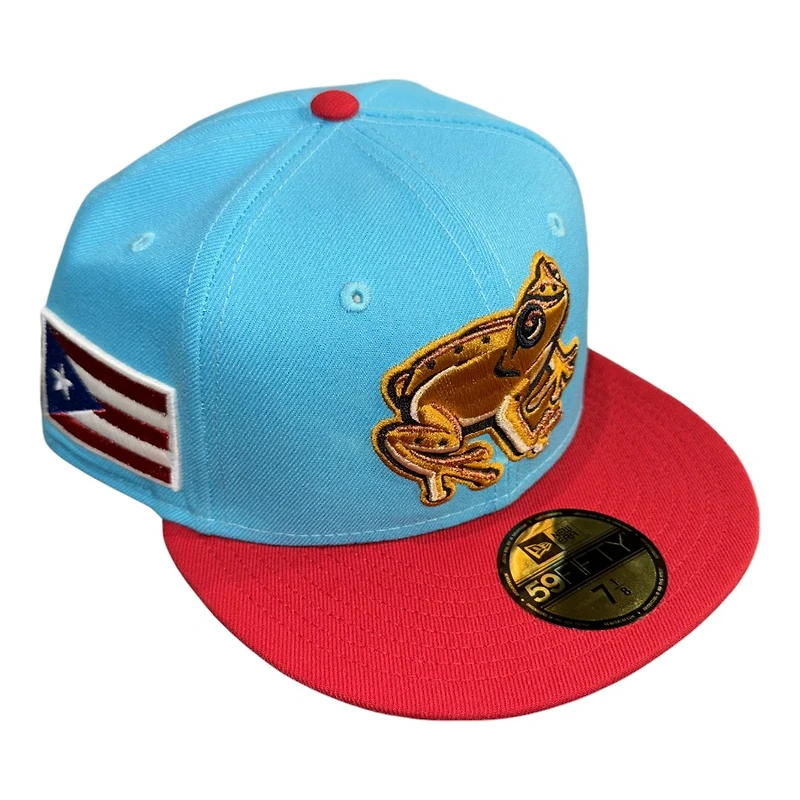 Lehigh Valley Coquis Vice Blue and Scarlet Puerto Rico Flag Patch Gray UV MiLB New Era 59FIFTY Fitted Hat
