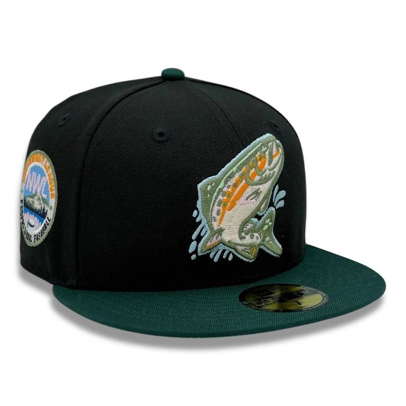 Spokane Indians Black and Green NWL Patch Gray UV New Era 59FIFTY Fitted Hat