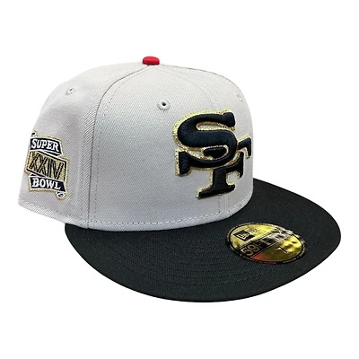 San Francisco 49ers Stone and Black SB XXIV Patch Gray UV New Era 59FIFTY Fitted Hat