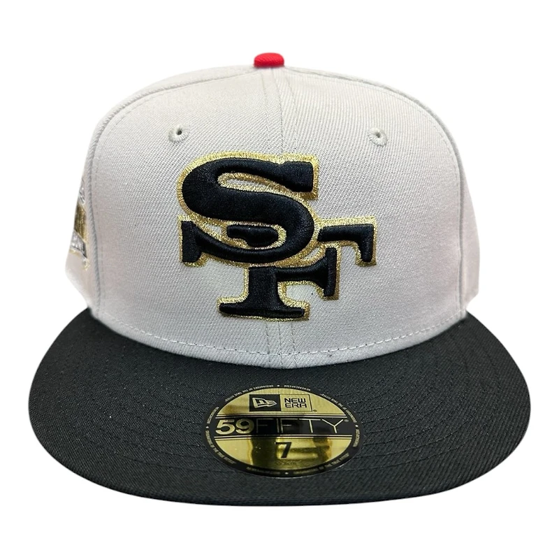 San Francisco 49ers Stone and Black SB XXIV Patch Gray UV New Era 59FIFTY Fitted Hat