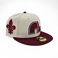 Quebec Nordiques Chrome Cardinal 2T Avs RR Leon the Lab Fleur Patch Grey UV New Era 59FIFTY Fitted Hat