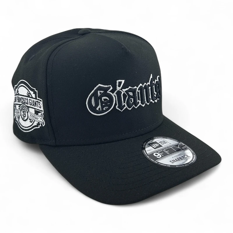 San Francisco Giants White on Black Old English 2000 Inaugural Patch Gray UV New Era A-Frame Snapback Hat