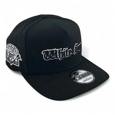Chicago White Sox White on Black Old English Comiskey Parck Patch Gray UV New Era A-Frame Snapback Hat