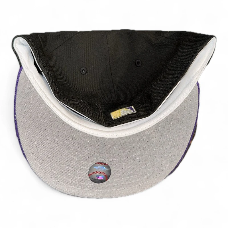 Los Angeles Dodgers Black and Purple Script 42 Patch Gray UV New Era 59FIFTY Fitted Hat