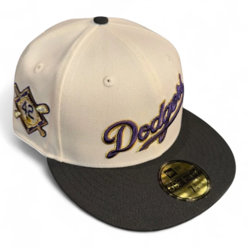 Los Angeles Dodgers Chrome and Black Script 42 Patch Gray UV New Era 59FIFTY Fitted Hat