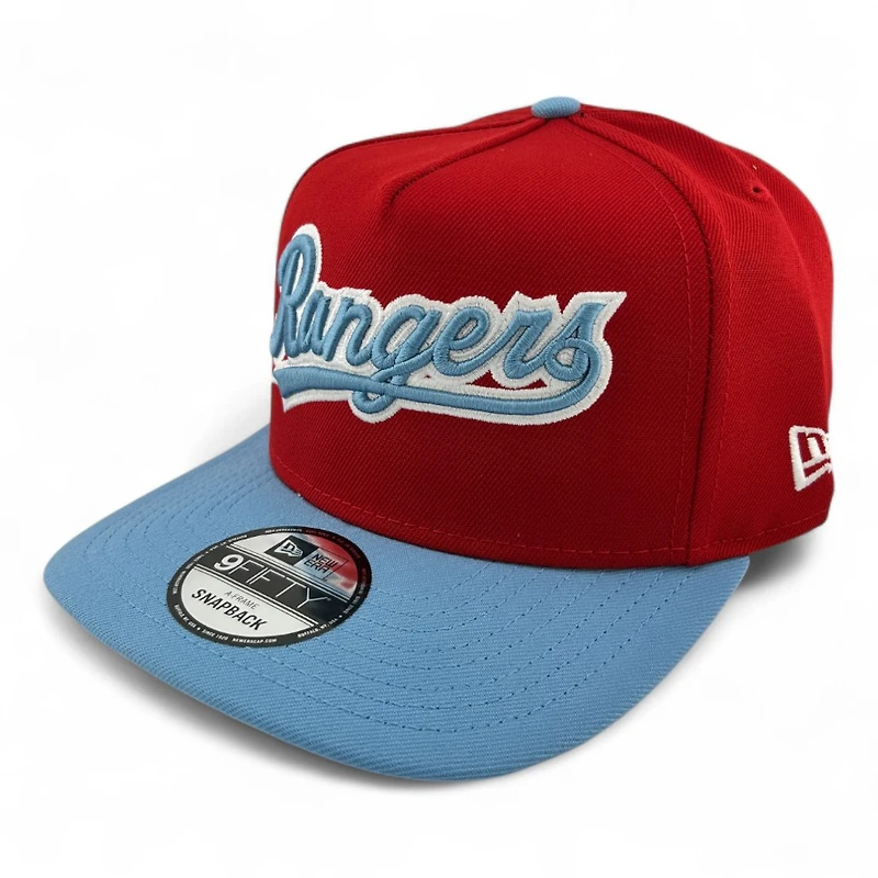 Texas Rangers Red and Light Blue Script 40th Anni Patch New Era 9FIFTY A-Frame Snapback Hat