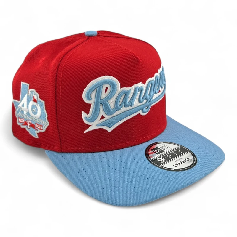 Texas Rangers Red and Light Blue Script 40th Anni Patch New Era 9FIFTY A-Frame Snapback Hat