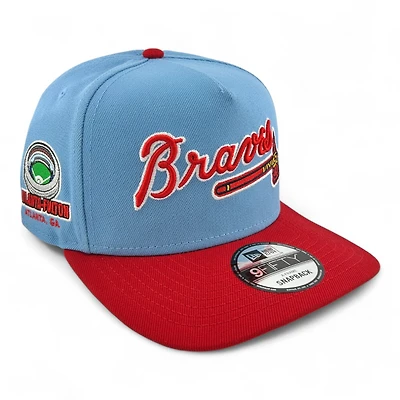Atlanta Braves Blue and Red Script Atlanta Fulton Patch New Era 9FIFTY A-Frame Snapback Hat