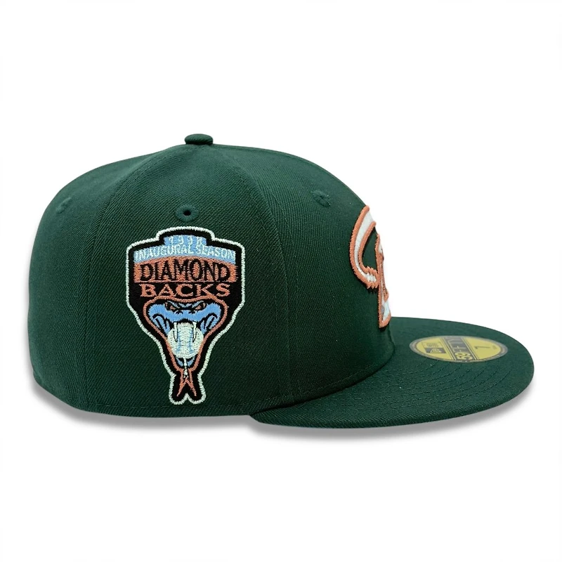 Arizona Diamondbacks Dark Green and Metallic Iris 1998 Inaugural Patch Icy Blue UV New Era 59FIFTY Fitted Hat