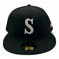 Seattle Mariners Cooperstown White on Black New Era 59FIFTY Fitted Hat