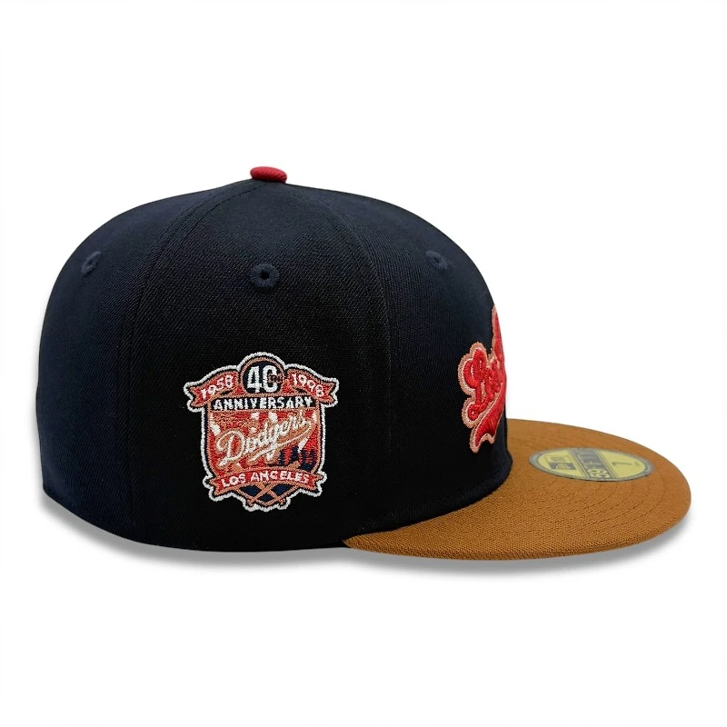 Los Angeles Dodgers Navy and Toasted Peanut 40th Anniversary Patch Gray UV New Era 59FIFTY Fitted Hat