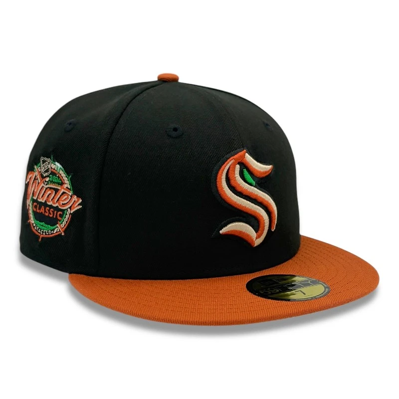 Seattle Kraken Black and Burnt Orange Winter Classic Patch Gray UV New Era 59FIFTY Fitted Hat
