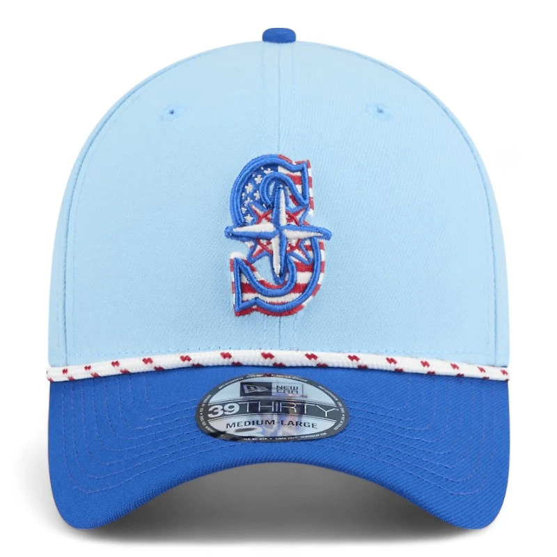 Seattle Mariners Light Blue and 2025 Fourth of July New Era 39THIRTY Flex Hat