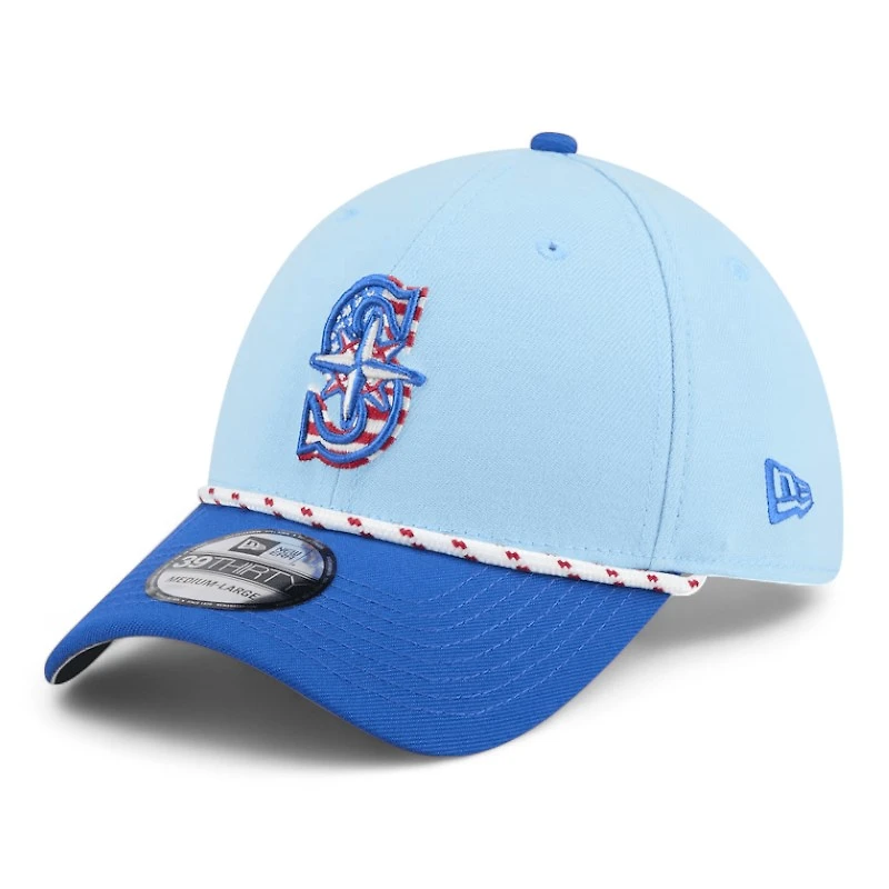 Seattle Mariners Light Blue and 2025 Fourth of July New Era 39THIRTY Flex Hat