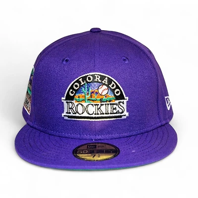 Colorado Rockies Purple Leon the Lab Coors Field Patch Green UV New Era 59FIFTY Fitted Hat