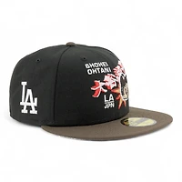 Los Angeles Dodgers Black and Brown Ohtani Anime LA Patch Gray UV New Era 59FIFTY Fitted Hat