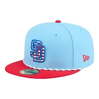 San Diego Padres Light Blue and Red 2025 Fourth of July USA New Era 59FIFTY Fitted Hat