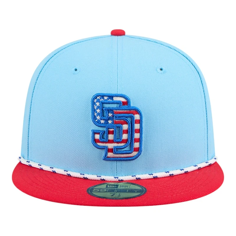 San Diego Padres Light Blue and Red 2025 Fourth of July USA New Era 59FIFTY Fitted Hat