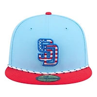 San Diego Padres Light Blue and Red 2025 Fourth of July USA New Era 59FIFTY Fitted Hat