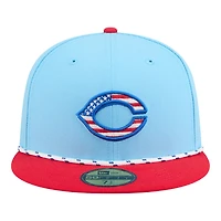 Cincinnati Reds Light Blue and Red 2025 Fourth of July USA New Era 59FIFTY Fitted Hat