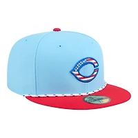 Cincinnati Reds Light Blue and Red 2025 Fourth of July USA New Era 59FIFTY Fitted Hat