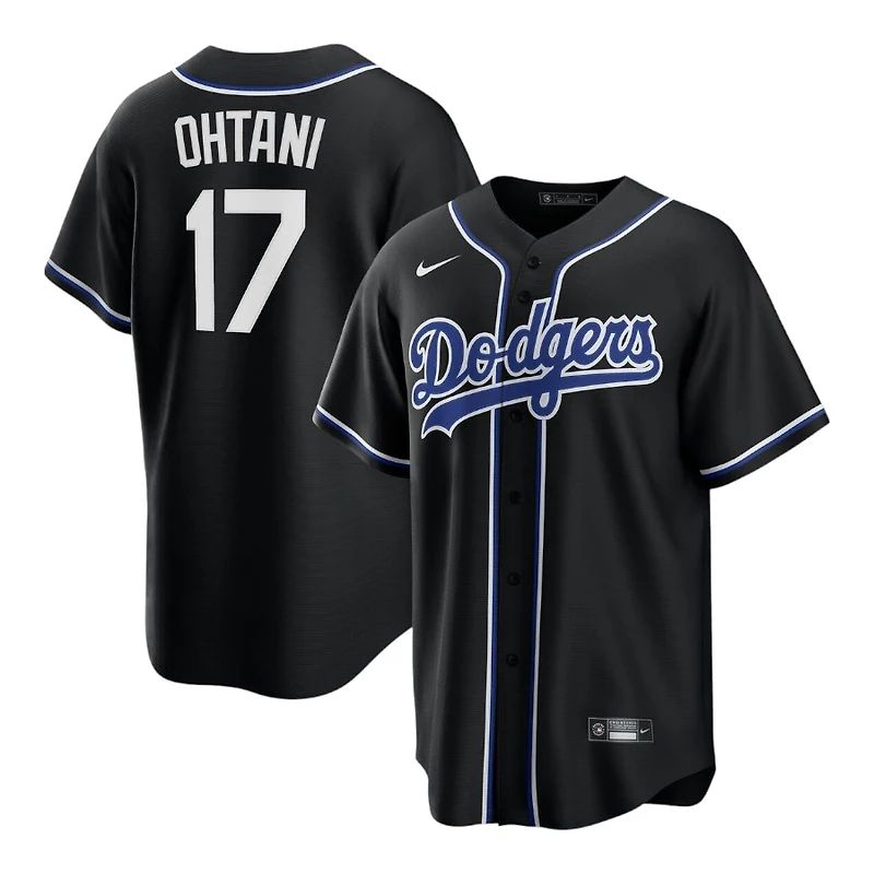 Los Angeles Dodgers Shohei Ohtani Black and Royal Blue Lights Out Nike Fashion Replica Jersey