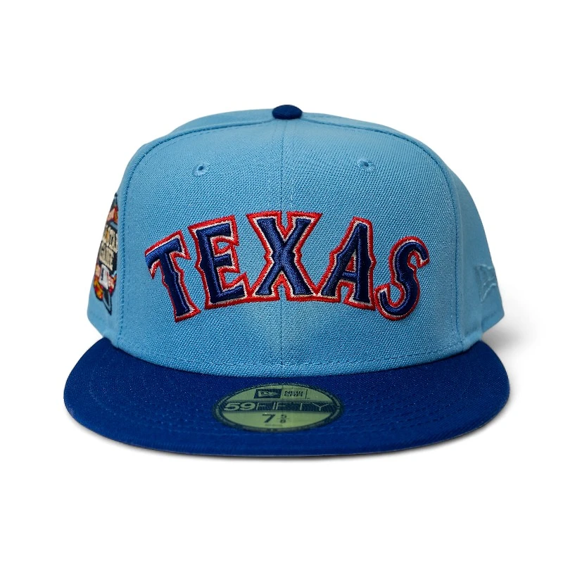 Texas Rangers Sky Blue Dark Royal Leon the Lab 2024 All Star Game Patch Grey UV New Era 59FIFTY Fitted Hat