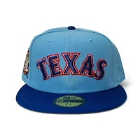 Texas Rangers Sky Blue Dark Royal Leon the Lab 2024 All Star Game Patch Grey UV New Era 59FIFTY Fitted Hat