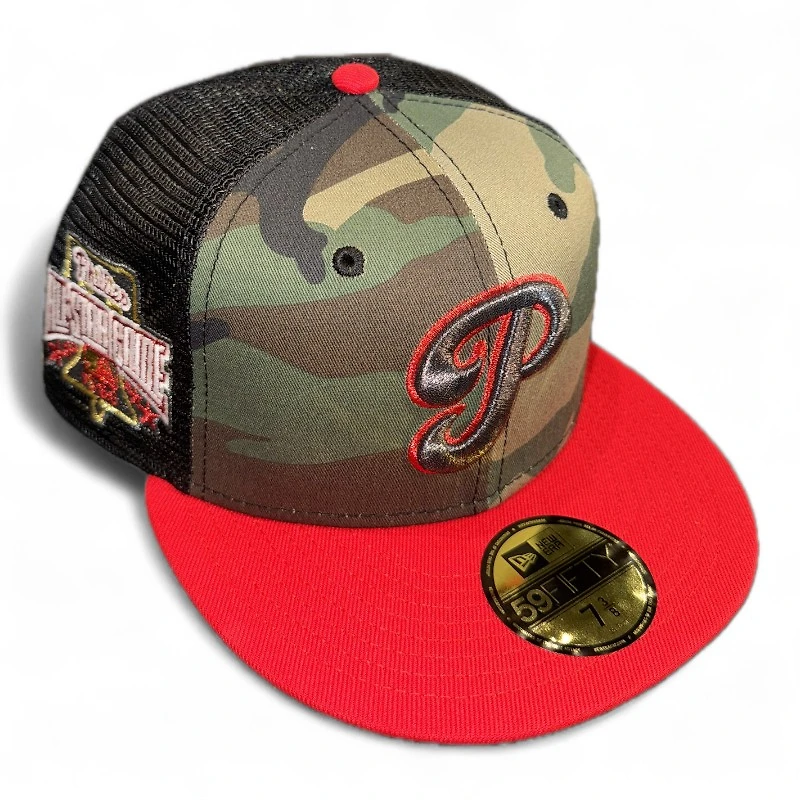Philadelphia Phillies Woodland Camo and Scarlet Black Trucker 1996 ASG Patch Gray UV New Era 59FIFTY Fitted Hat