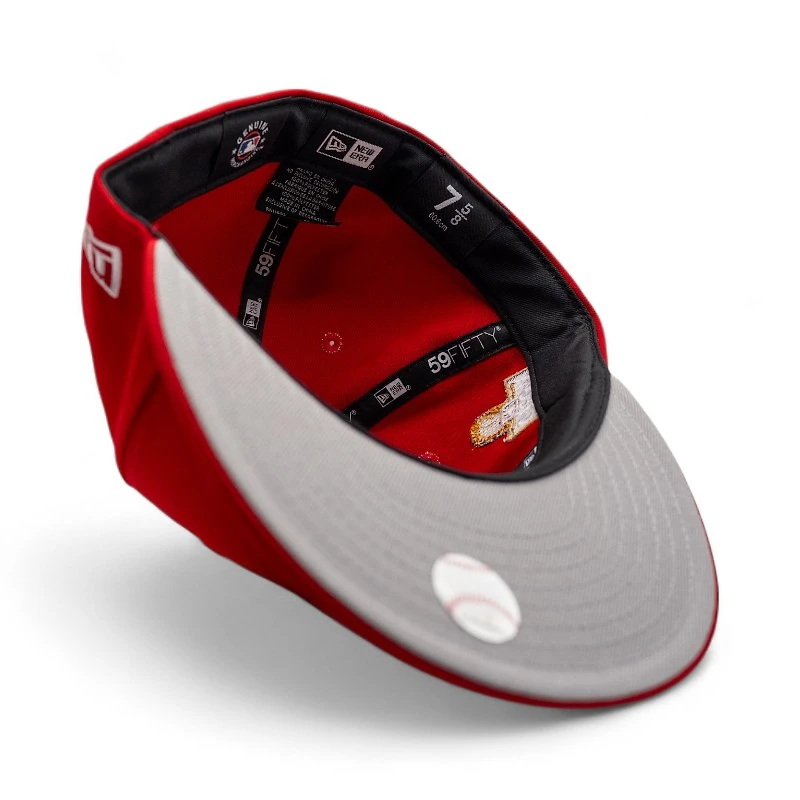 Los Angeles Dodgers Scarlet Leon the Lab 2024 World Series Patch Grey UV New Era 59FIFTY Fitted Hat