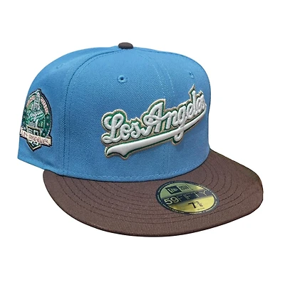 Los Angeles Dodgers Sky Blue and Walnut Brown 60th Anniversary Patch Gray UV New Era 59FIFTY Fitted Hat