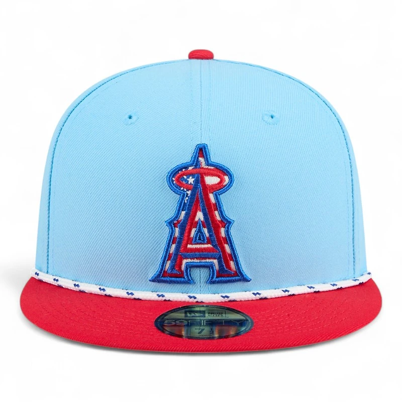 Los Angeles Angels Light Blue and Red 2025 Fourth of July USA New Era 59FIFTY Fitted Hat