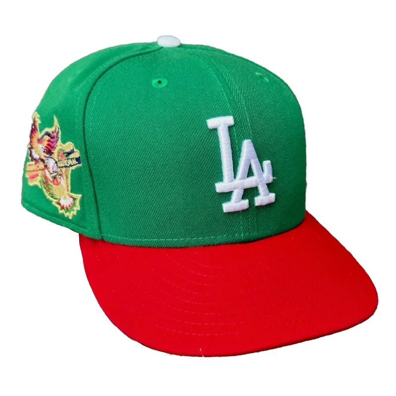 Los Angeles Dodgers Green and Red American National Patch Grey UV New Era 59FIFTY Fitted Hat