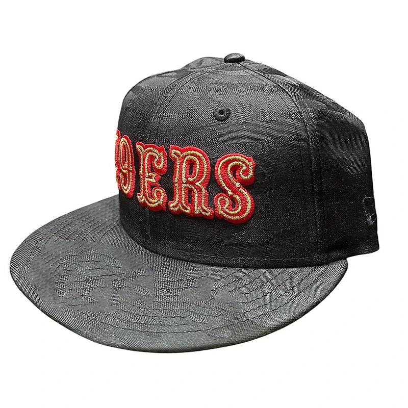 San Francisco 49ers Black Camo Wordmark Logo 60th Anniversary Patch Grey UV New Era 59FIFTY Fitted Hat