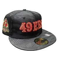 San Francisco 49ers Black Camo Wordmark Logo 60th Anniversary Patch Grey UV New Era 59FIFTY Fitted Hat