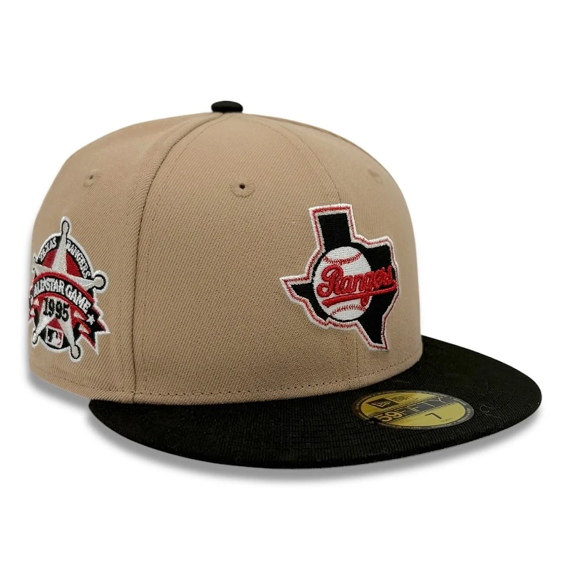 Texas Rangers Camel and Black 1995 All Star Patch Gray UV New Era 59FIFTY Fitted Hat