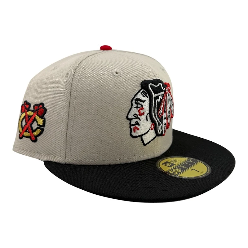 Chicago Blackhawks Stone and Black Tomahawk Patch Grey UV New Era 59FIFTY Fitted Hat