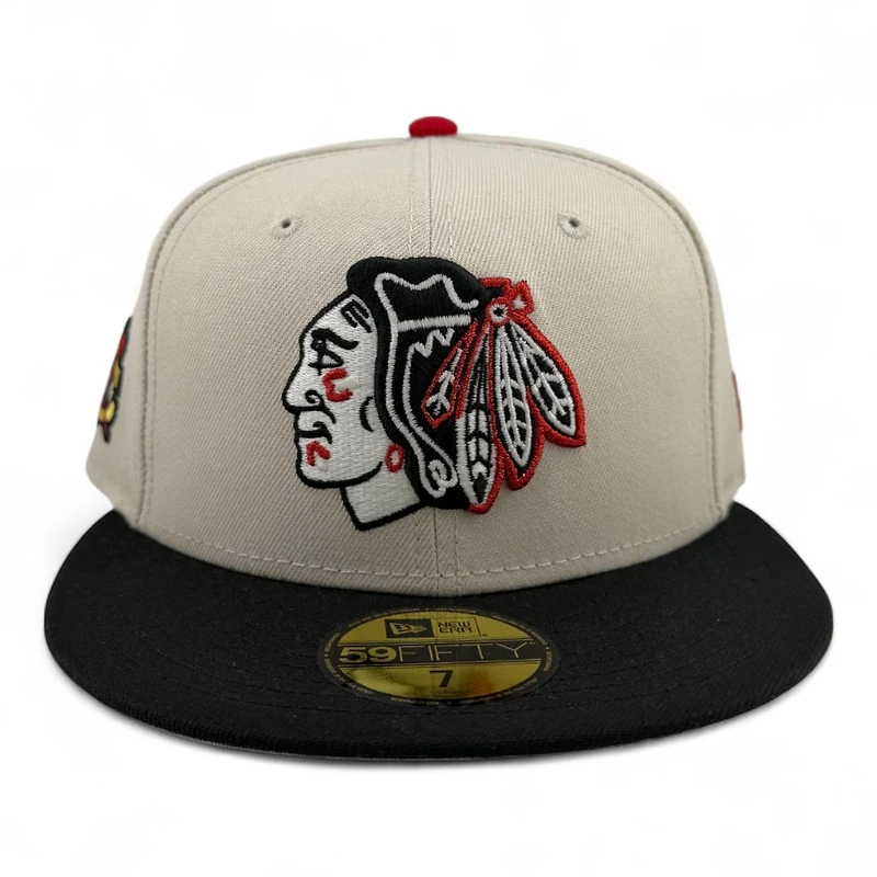 Chicago Blackhawks Stone and Black Tomahawk Patch Grey UV New Era 59FIFTY Fitted Hat