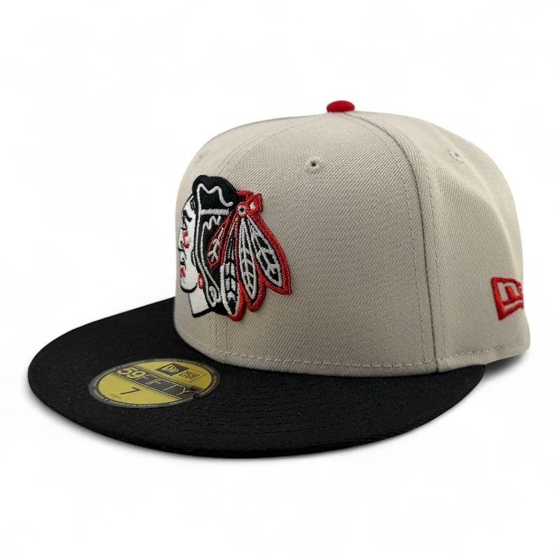 Chicago Blackhawks Stone and Black Tomahawk Patch Grey UV New Era 59FIFTY Fitted Hat