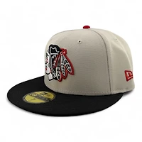 Chicago Blackhawks Stone and Black Tomahawk Patch Grey UV New Era 59FIFTY Fitted Hat