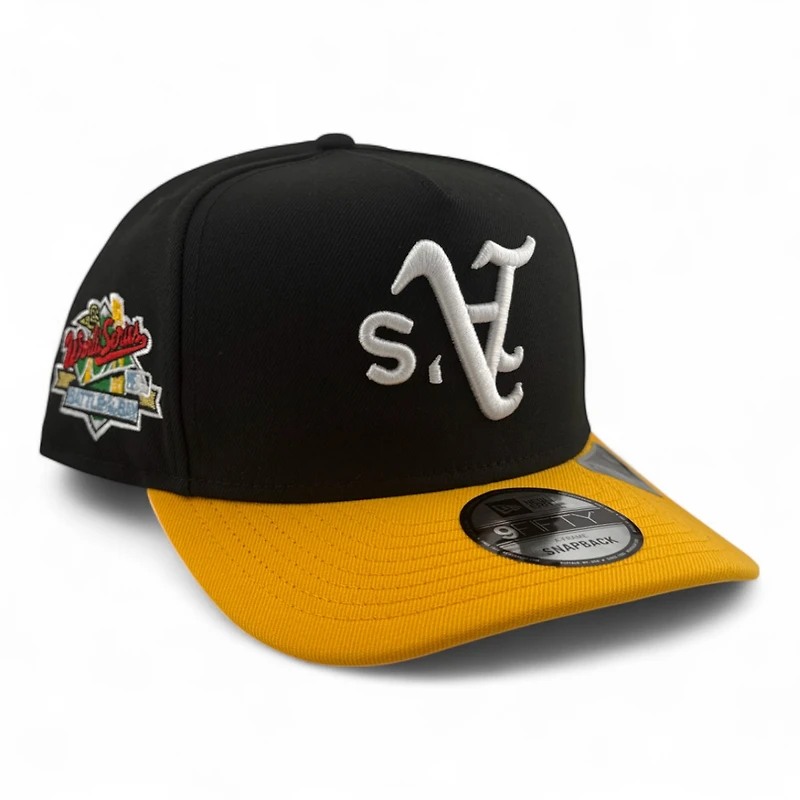 Oakland Athletics 2Tone Upside Down Logo Battle of the Bay Patch New Era 9FIFTY A-Frame Snapback Hat