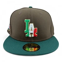 Los Angeles Dodgers Brown and Dark Green Águila Patch Mexico Flag Batty Gray UV New Era 59FIFTY Fitted Hat