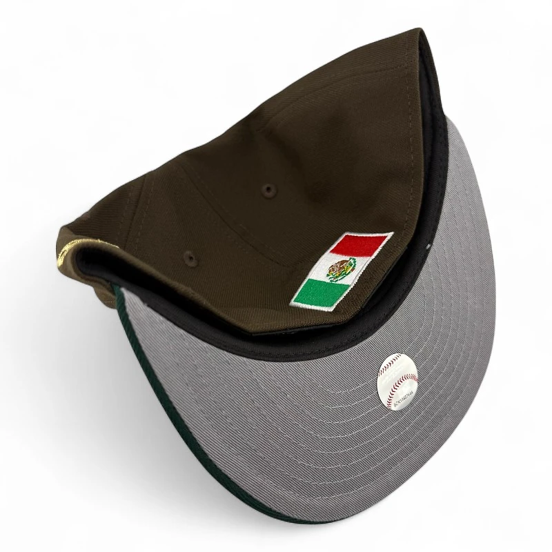 Los Angeles Dodgers Brown and Dark Green Águila Patch Mexico Flag Batty Gray UV New Era 59FIFTY Fitted Hat