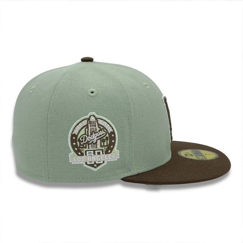 Los Angeles Dodgers Everest Green and Brown 60th Anniversary Patch Grey UV New Era 59FIFTY Fitted Hat