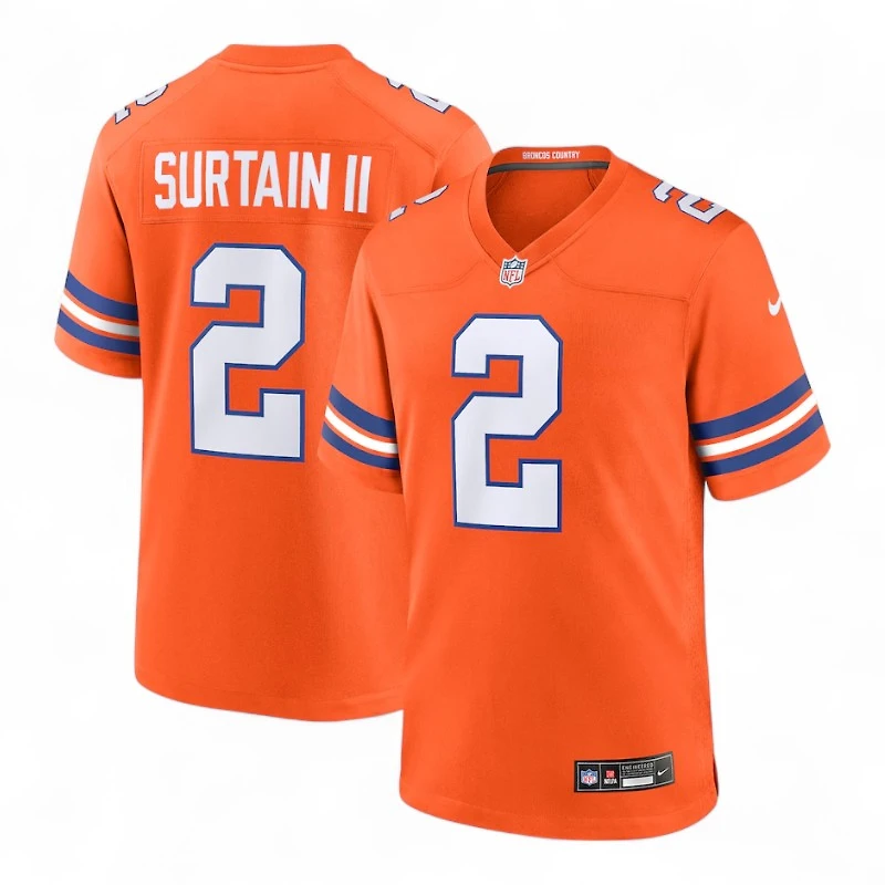 Denver Broncos Patrick Surtain II Nike Orange Mile High Collection 1977 Throwback Game Jersey