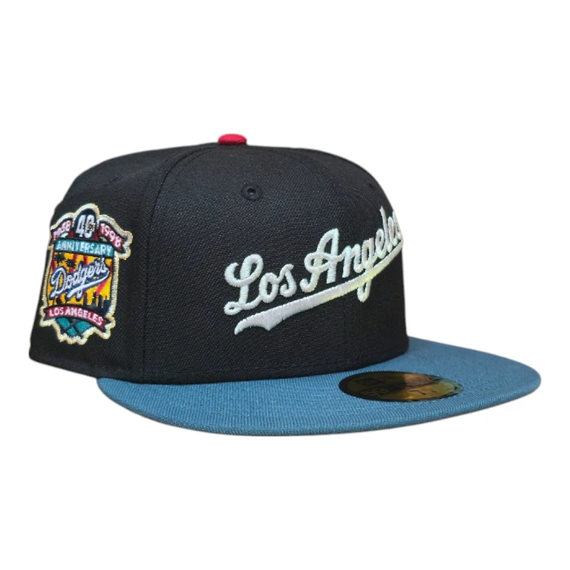 Los Angeles Dodgers Script Black and Pine Green 40th Anniversary Grey UV New Era 59FIFTY Fitted Hat